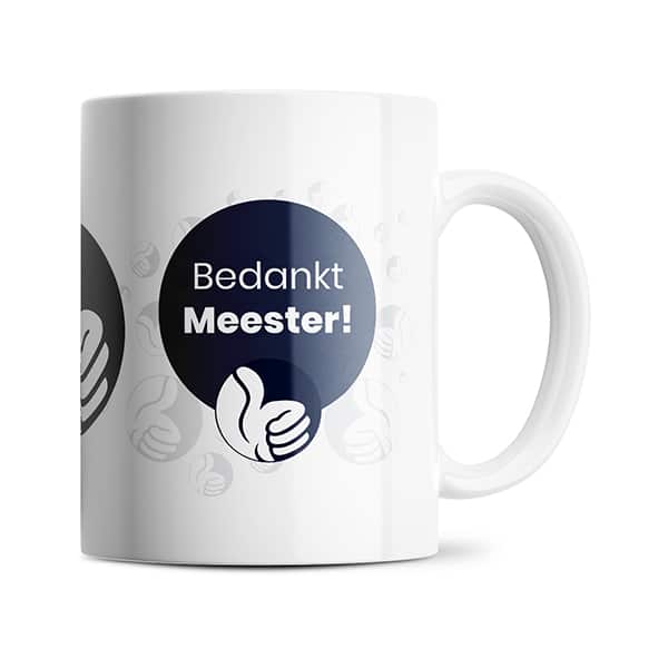 Bedankt meester mok naast elkaar