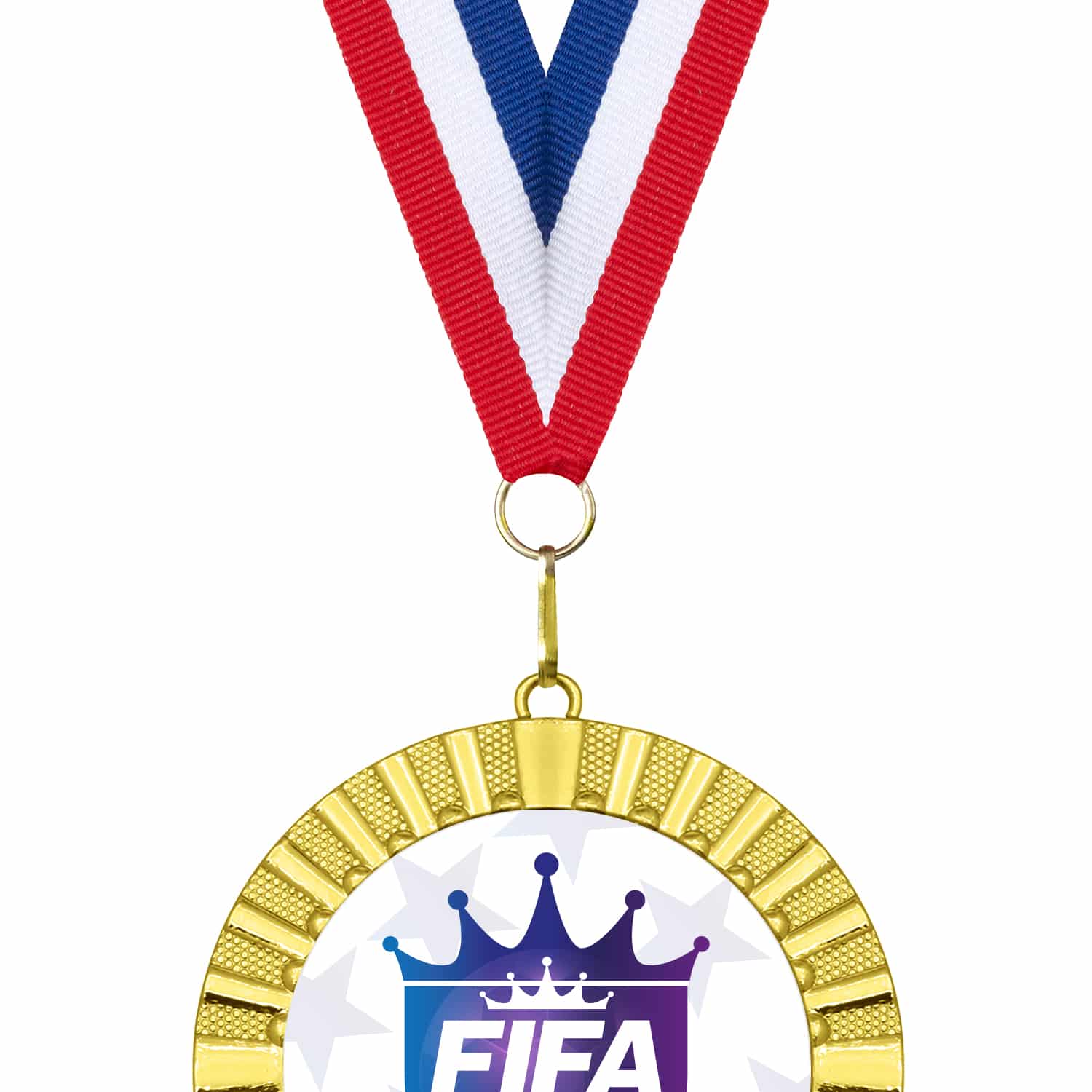 Fifa koning medaille met halslint rood-wit-blauw Fifa koning medaille naast elkaar