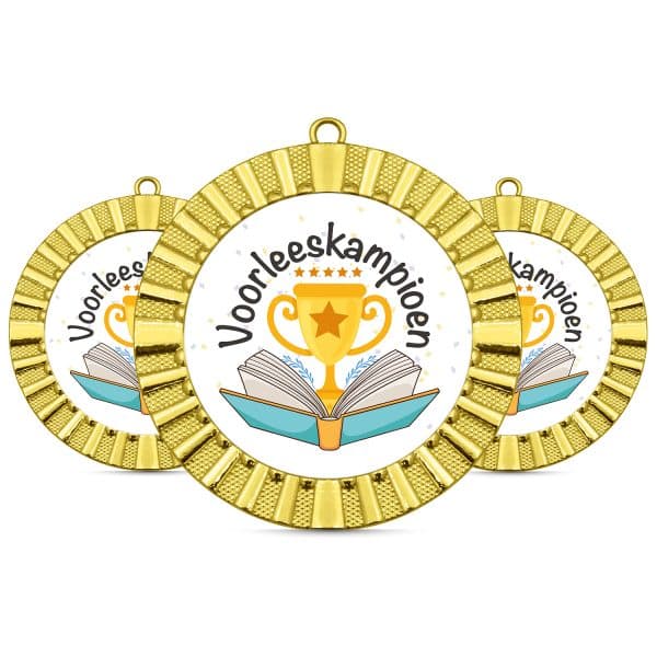 Voorleeskampioen medaille naast elkaar