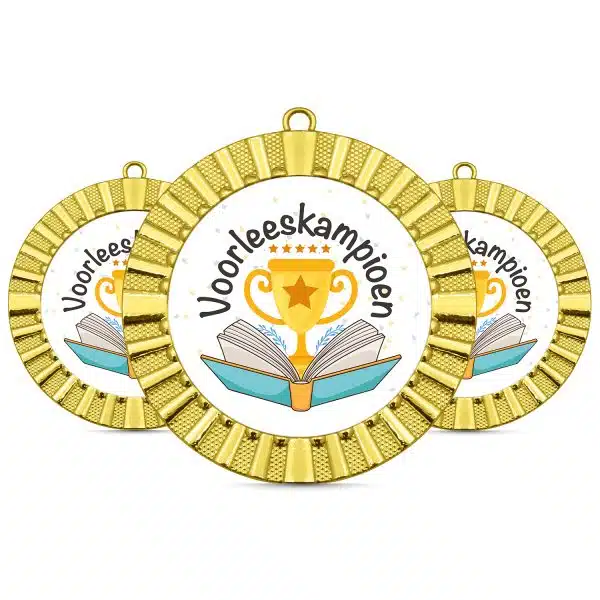 Voorleeskampioen medaille naast elkaar