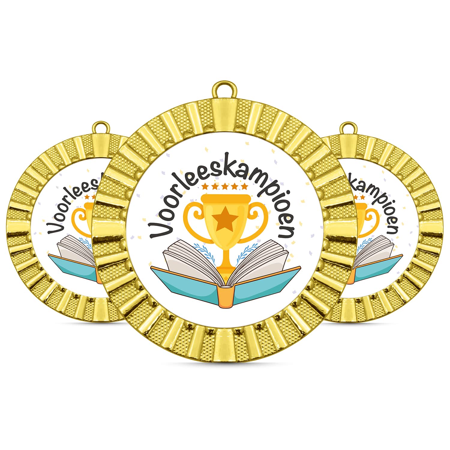 Voorleeskampioen medaille naast elkaar Voorleeskampioen medaille naast elkaar